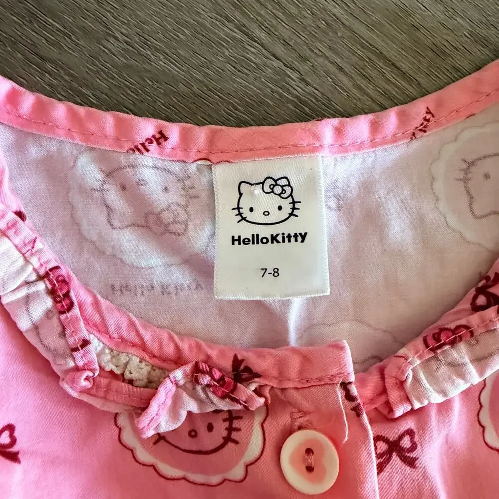 Hello Kitty Girls Nightgown Dress Sleep Lounge Size 7-8 Pink